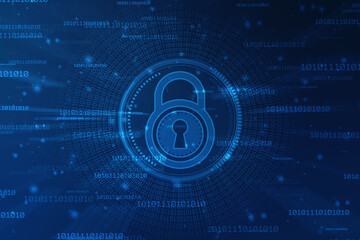 Digital Padlock on abstract technology background, Technology security concept. Modern safety digital background. Protection system, Cyber Security and safety information, personal data concept
