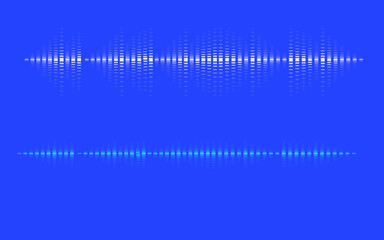 Compilation of high-frequency radio waves, audio signals and digital Music equalizer Noise recording. Isolated on a blue background.