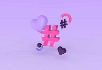 Obraz premium Hashtag colorful 3d illustration icon isolated