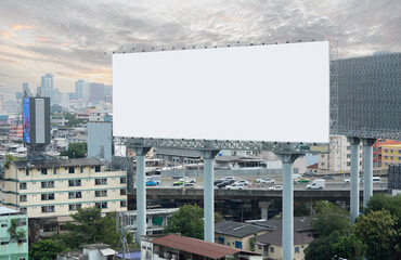 blank white bilboard on city urban background