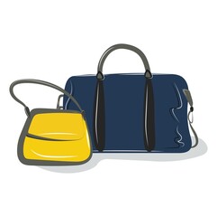 A couple of bags. Travel and women's bags. Blue and yellow. Bright colors in support of Ukraine. Vector isolated illustration.