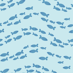 simple seamless pattern, cute fish swim in water, fashion textile or wallpaper background, vector illustration - 496645776