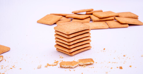 Wheat biscuits on white background.