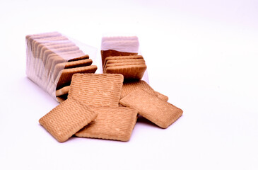 Wheat biscuits on white background.