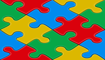 Seamless 3D jigsaw puzzle pattern. Isometric jigsaw puzzle texture background. Vector repeatable illustration.