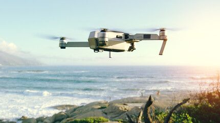 As free as a bird in the sky. Shot of a drone flying outdoors.