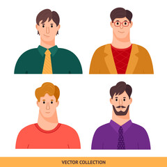 Fototapeta premium Portraits of various men, different men - vector set. Vector illustration in flat style, profile picture, avatar