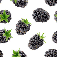 Blackberry isolated on white background, SEAMLESS, PATTERN