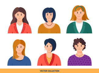 Portraits of various woman, different woman - vector set. Vector illustration in flat style, profile picture, avatar