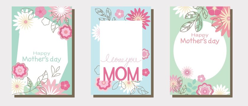 Set of Mother's day illustration template, Happy Mother's day frame collection decoration with floral pattern. Cover illustration. Template, frame and design elements. Vector illustration.