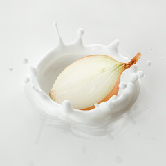 Onion falls into milk, yoghurt, sour cream, Splash