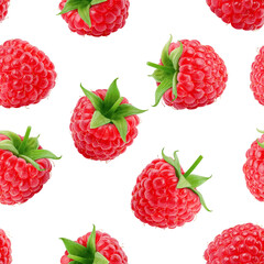 Raspberry isolated on white background, SEAMLESS, PATTERN