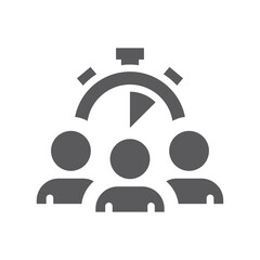 Group of people, coworkers and clock icon. Deadline, teamwork black filled vector symbol.