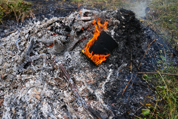 fire burn garbage waste,smoke polluted of waste incineration, garbage waste disposal with burnt incinerate, fire flame garbage burning and smoke air pollution
