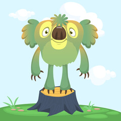 Fototapeta premium Funny cartoon koala bear character. Vector illustration isolated on white