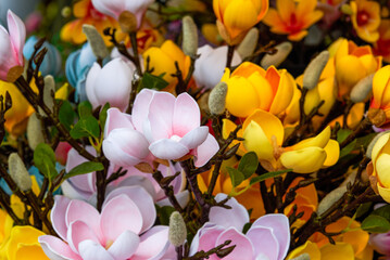 Beautiful blooming handmade fabric artificial flowers