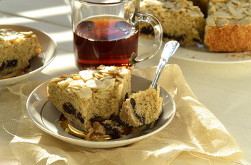 Almond cake with prunes. Bakewell tart.