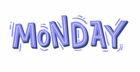 "Monday" lettering. Modern hand-written text. Sticker for planner. Bright "Monday" text. Days of week. Planning concept.