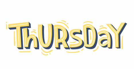 "Thursday" lettering. Modern hand-written text. Sticker for planner. Bright "Thursday" text. Days of week. Planning concept.