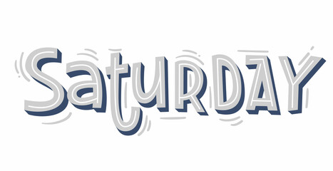 "Saturday" lettering. Modern hand-written text. Sticker for planner. Bright "Saturday" text. Days of week. Planning concept.