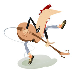 Cartoon guitar player isolated illustration. Expressive guitarist is playing music and singing with the great inspiration isolated on white 