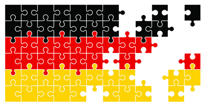 jigsaw puzzle pieces with Flag Germany. Puzzle pieces icon or pictogram. national country symbol. Cartoon Deutschland vector logo. Platte puzzels. Mosic sign. For travel, vacation or holliday.