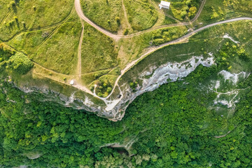 Great aerial view of Bakota National Natural Park, Podilski Tovtry, Ukraine. Beautiful view from a flying drone.