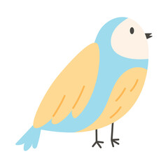 Vector illustration of cartoon cute blue bird isolated on white.