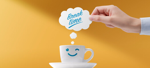 Break time with cute cup smiling