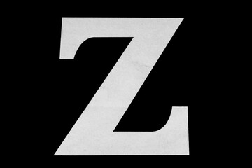 White letter z on black background isolated. 