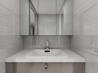 3D rendering,Clean modern residential bathroom and toilet design, which is equipped with washstand, toilet and shower equipment, etc.