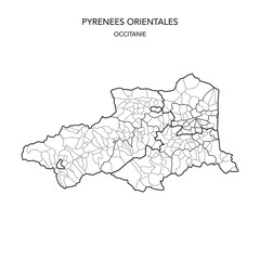 Map of the Geopolitical Subdivisions of The Département Des Pyrénées-Orientales Including Arrondissements, Cantons and Municipalities as of 2022 - Occitanie - France
