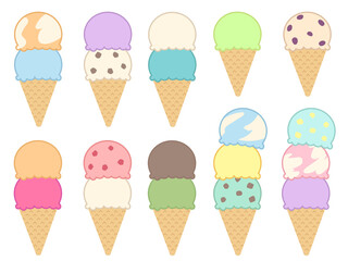 カラフルなアイスクリームのイラストセット