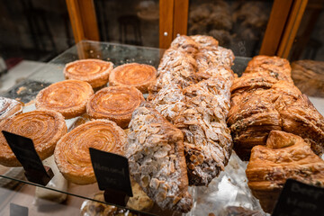 Various kind of breads and cake on sale