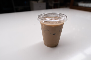 Iced coffee on plastic cup