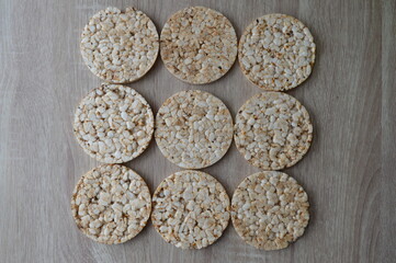 rice cakes on a wooden background