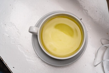 a cup of hot green tea