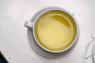 a cup of hot green tea