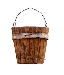 wooden barrel or bucket isolated on white background, wooden texture © OLEKSII