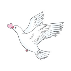 Dove with an olive branch, a symbol of peace. Symmetric composition with two white pigeons and in stamp style. Vintage vector illustration for banners and cards.