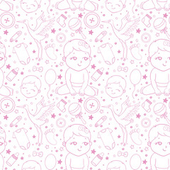 Seamless background, texture, backdrop, pattern, wallpaper with children cartoon doodle toys.