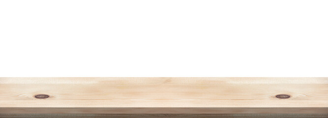 Wooden tabletop isolated on white background, for montage product display or design key visual layout. with clipping path
