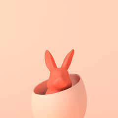 Easter bunny inside an easter egg. Happy easter springtime background. 3D Rendering