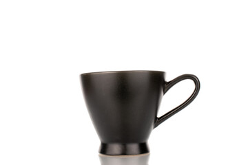 One ceramic cup, close-up, isolated on a white background.