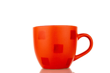 One ceramic cup, close-up, isolated on a white background.