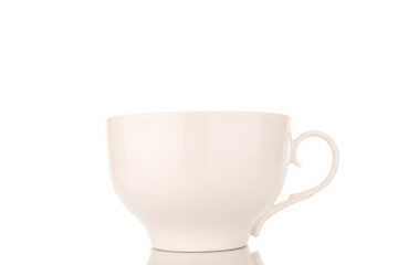 One ceramic cup, close-up, isolated on a white background.