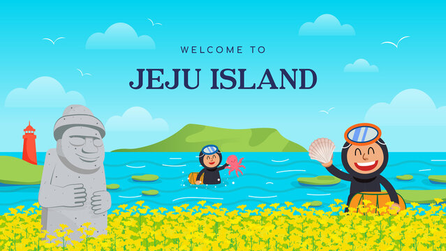 Welcome to Jeju Island poster Vector illustration. travel destination