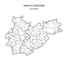 Obraz premium Vector Map of the Geopolitical Subdivisions of the French Department of Tarn-et-Garonne Including Arrondissements, Cantons and Municipalities as of 2022 - Occitanie - France