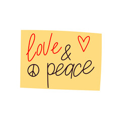 Sticker with lettering 'Love & Peace' and peace sign