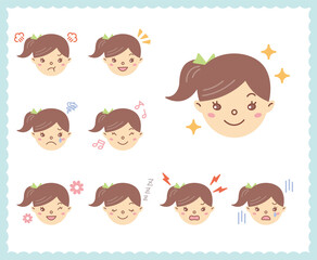 女性の喜怒哀楽の感情　顔アイコン　セット4